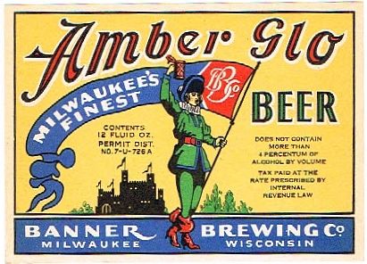 1933 Amber Glo Beer 12oz WI284-01 Label Milwaukee Wisconsin