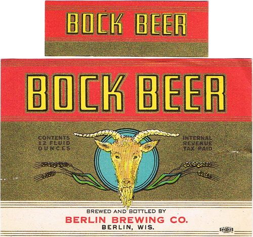 1938 Bock Beer 12oz WI36-15 Label Berlin Wisconsin