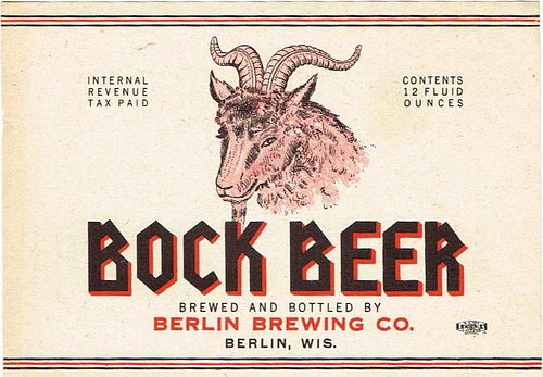 1938 Bock Beer 12oz WI36-21 Label Berlin Wisconsin