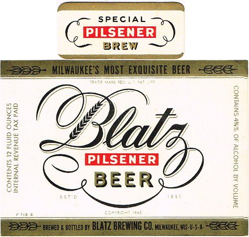 1946 Blatz Pilsener Beer 12oz WI288-81 Label Milwaukee Wisconsin