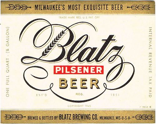 1946 Blatz Pilsener Beer (Reg) 32oz One Quart WI288-81v2 Label Milwaukee Wisconsin