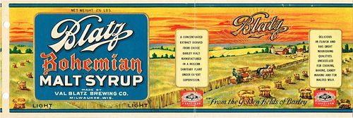 1922 Blatz Bohemian Light Malt Syrup WI288-MS-g Label Milwaukee Wisconsin