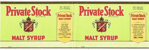 1926 Blatz Private Stock Malt Syrup WI288-MS-k Label Milwaukee Wisconsin