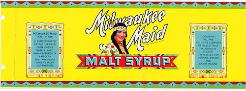 1920 Blatz Milwaukee Maid Malt Syrup WI288-MS-l Label Milwaukee Wisconsin