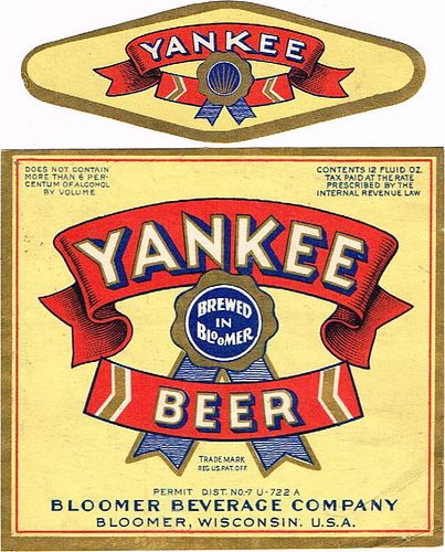 1933 Yankee Beer 12oz WI41-08 Label Bloomer Wisconsin
