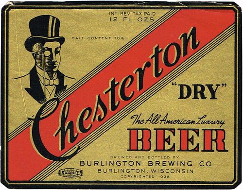 1946 Chesterton Dry Beer 12oz WI47-09 Label Burlington Wisconsin