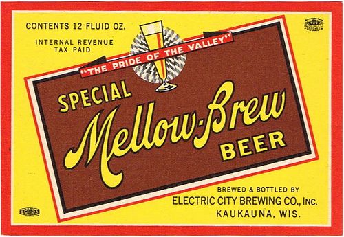 1938 Special Mellow Brew Beer 12oz WI194-11 Label Kaukauna Wisconsin