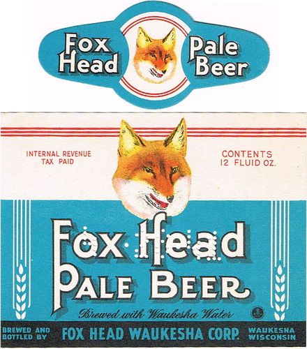 1940 Fox Head Pale Beer 12oz WI514-57 Label Waukesha Wisconsin