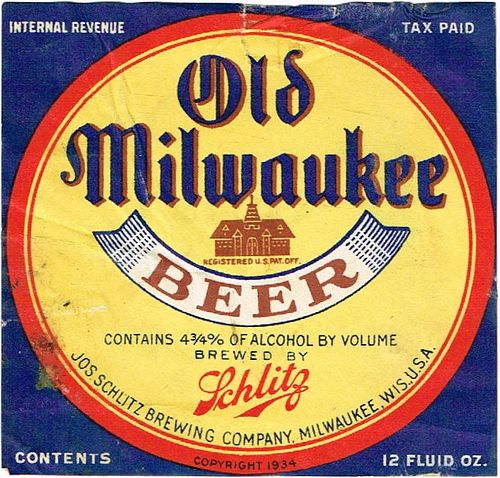 1936 Old Milwaukee Beer 12oz WI316-OMS-i Label Milwaukee Wisconsin