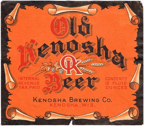 1936 Old Kenosha Beer 12oz WI203-06 Label Kenosha Wisconsin