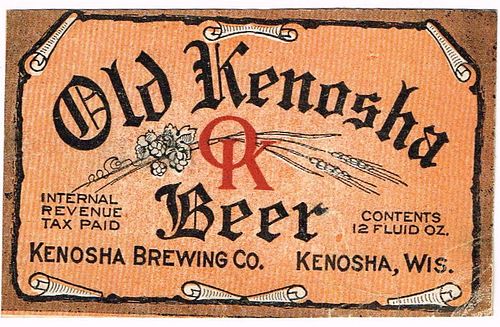 1936 Old Kenosha Beer 12oz WI203-05 Label Kenosha Wisconsin