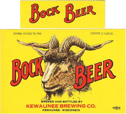 1939 Bock Beer 12oz WI206-18 Label Kewaunee Wisconsin