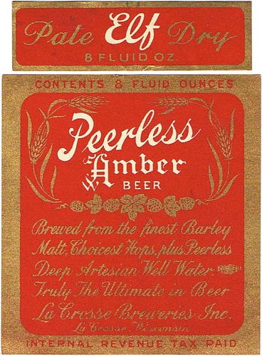 1937 Peerless Amber Beer "Elf" 8oz WI218-16 Label La Crosse Wisconsin