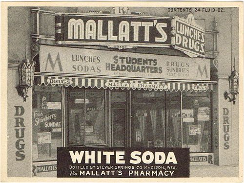 1950 Mallatt's Pharmacy White Soda Madison Wisconsin 24oz Label 