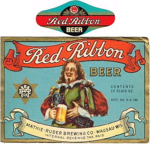1936 Red Ribbon Beer 12oz WI521-14 Label Wausau Wisconsin