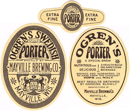 1935 Ogren's Swedish Porter Set 12oz WI259-06 Label Mayville Wisconsin