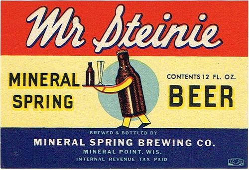 1943 Mr. Steinie Beer 12oz WI352-17 Label Mineral Point Wisconsin