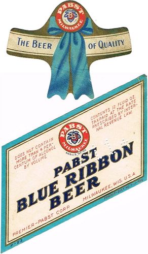 1935 Pabst Blue Ribbon Beer 12oz WI286-81v0 Label Milwaukee Wisconsin