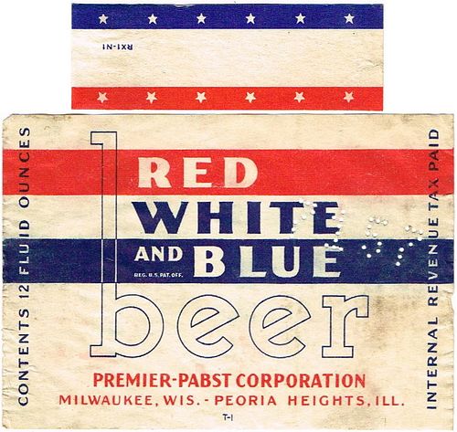 1936 Red White and Blue Beer (76mm) 12oz WI286-94 Label Milwaukee Wisconsin