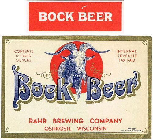 1944 Bock Beer 12oz WI389-07 Label Oshkosh Wisconsin