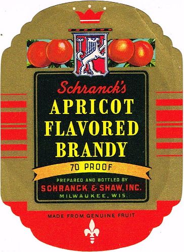 1950 Schranck & Shaw Apricot Brandy (tall) Milwaukee Wisconsin No Ref. Label 