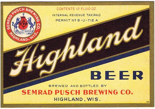1935 Highland Beer 12oz WI159-08 Label Highland Wisconsin