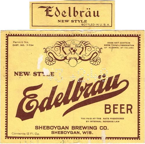 1933 Edelbrau Beer 12oz WI462-10v Label Shullsburg Wisconsin