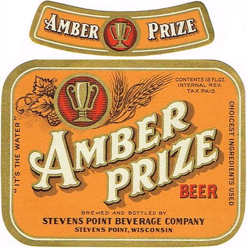 1939 Amber Prize Beer 12oz WI477-17 Label Stevens Point Wisconsin