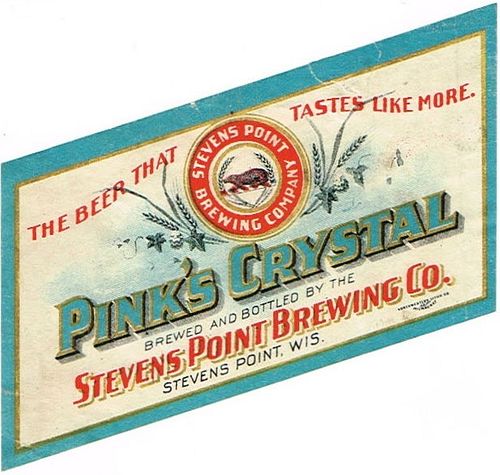 1910 Pink's Crystal Beer No Ref. WI477-02 Label Stevens Point Wisconsin