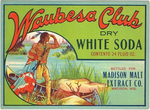 1950 Waubesa Club White Soda Madison Wisconsin Indian 24oz Label 