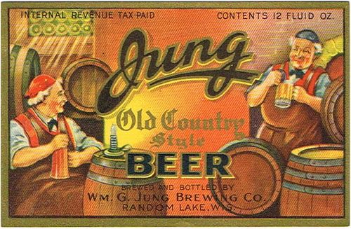1935 Jung Old Country Beer 12oz WI428-14 Label Random Lake Wisconsin