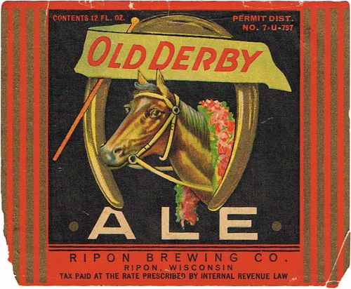 1933 Old Derby Ale 12oz WI436-05 Label Ripon Wisconsin