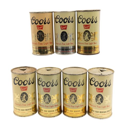 Group of Seven Coors flat top beer cans
