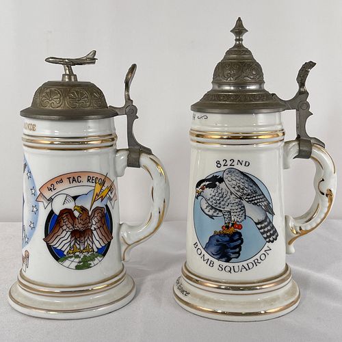 Two Lithophane Beer Steins with Pewter Lids