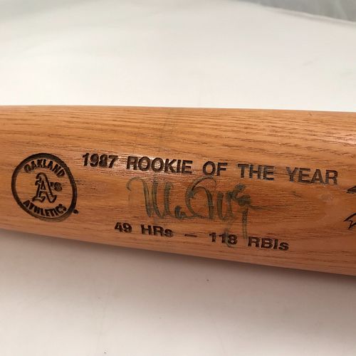 987 Mark McGwire Signed Rookie Bat