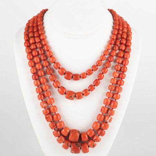 Four-Strand Coral Bead Necklace