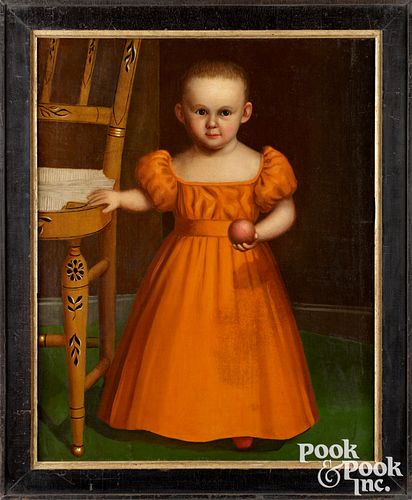 New England oil on canvas portrait of a child