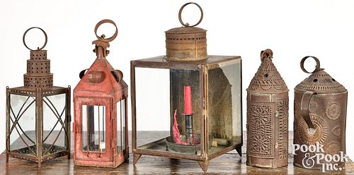 Five tin lanterns, 19th c.