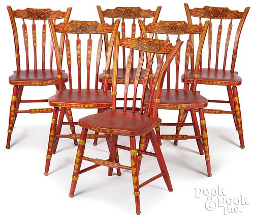 Set of six Pennsylvania bent arrowback side chairs