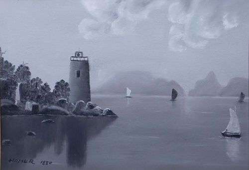 Winslow Homer, Attr.: Coastal Landscape, Ten Pound Island Lighthouse