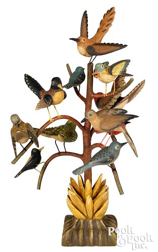 Frank S. Finney folk art bird tree, 2023