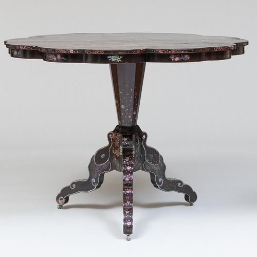 Japanese Mother-of-Pearl Inlaid Black Lacquer Center Table