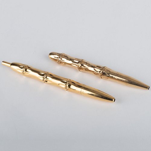 Cartier 14k Gold Faux Bamboo Pencil and a Cartier Depose 14k Gold Faux Bamboo Pen