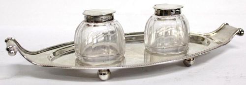 Victorian Sterling Double Inkwell on Stand, 1898