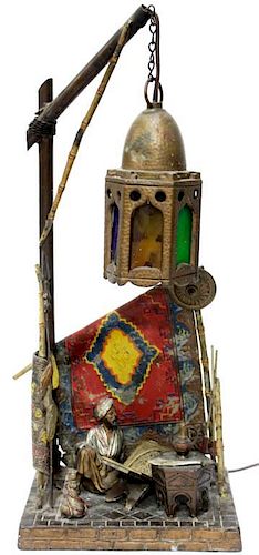 Austrian Cold-Painted Metal Lamp, ca. 1915