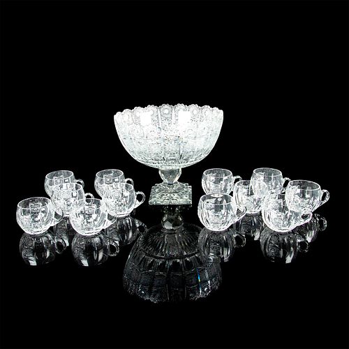 13pc Set American Brilliant Cut Crystal Punch Bowl and Cups by Hawkes
