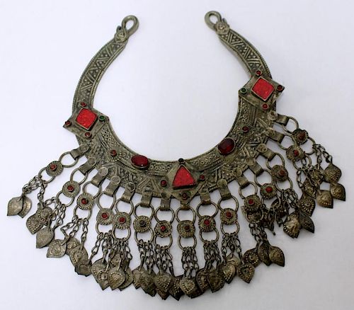 Tribal Fringed Faux-Ruby Necklace