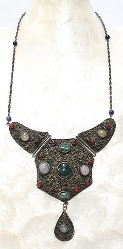 North African Metal & Semiprecious Stone Necklace