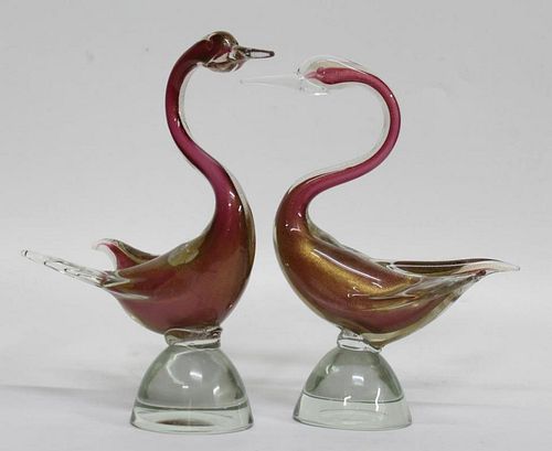 Pair of Venetian Murano Glass Swans