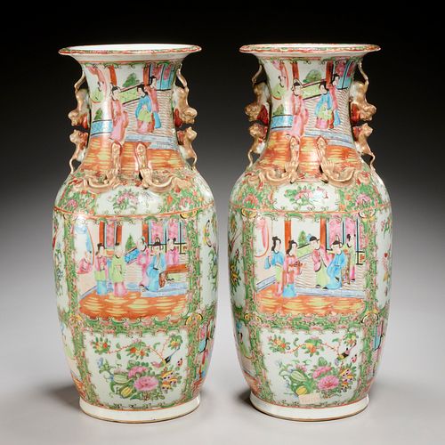 Pair large Chinese Export rose medallion vases